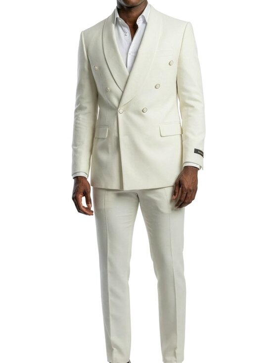 Tazzio Other - Ivory Double Breasted Wide Shawl Lapel 2 Piece Skinny Fit Men's Suit
